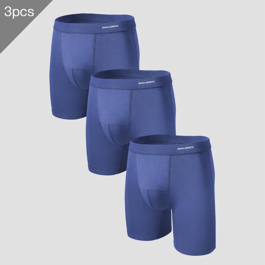 3pc Men's sports extended leg underwear Modal boxers running anti-wear leg quick dry long boxers