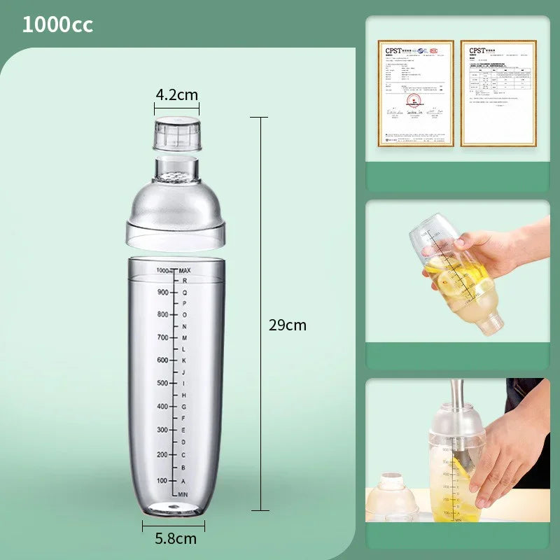 350/500/700/1000ml PC resin Cocktail Shaker Home Bar Utensil Martini Hand Shaker Cup with Scales Milk Wine Drink Shaker Bar Tool