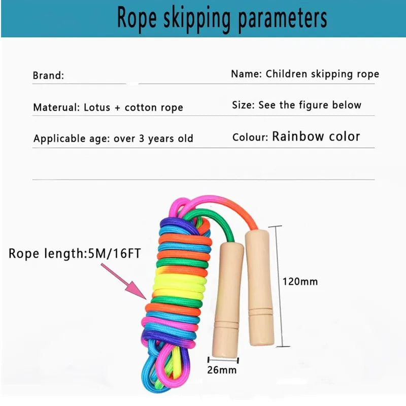 5M Rainbow Long Rope Group Skipping Children Students Speed -Fit Jump With Anti-Slip Handle School Elementary Outdoor Sports