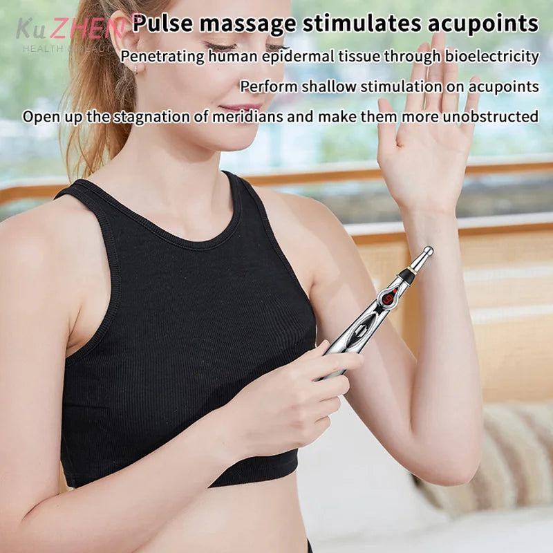 New Electric Massage Pen Adjustable For Body Back Hand Massage Press And Relax Muscles, Battery Powered Silver