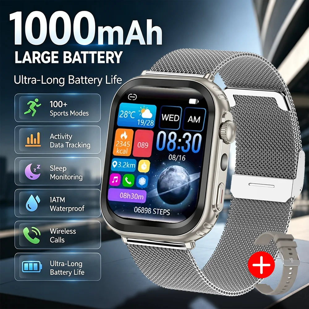 2026 New Military Grade 1000mAh Smart Watch Men 2.04
