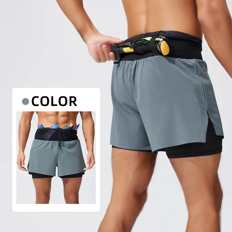 Mens Summer Running Shorts Double Layer Fake Two Piece Marathon Fitness Basketball Hiking Quick Dry Breathable Outdoor Sports