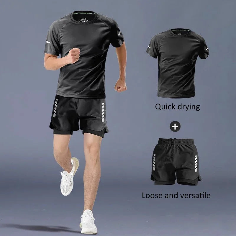 Men's marathon running track and field training short-sleeved shorts quick-drying sports suit