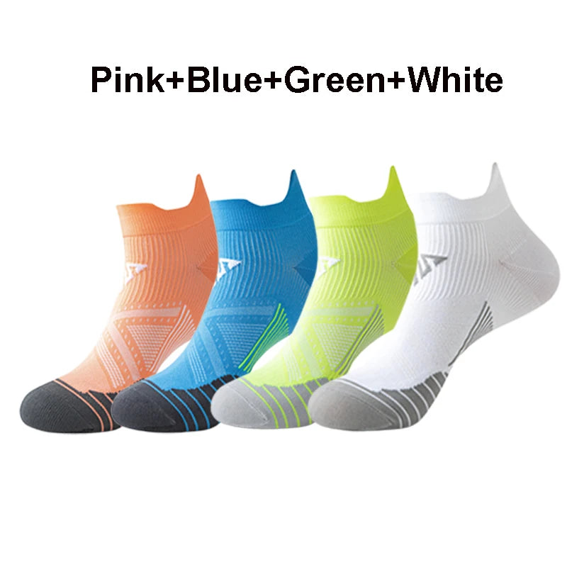 4 Pairs Ankle Marathon Socks Men Women Quick Dry Breathable Mesh Outdoor Sports Running Athletic Fitness Gym Short Socks