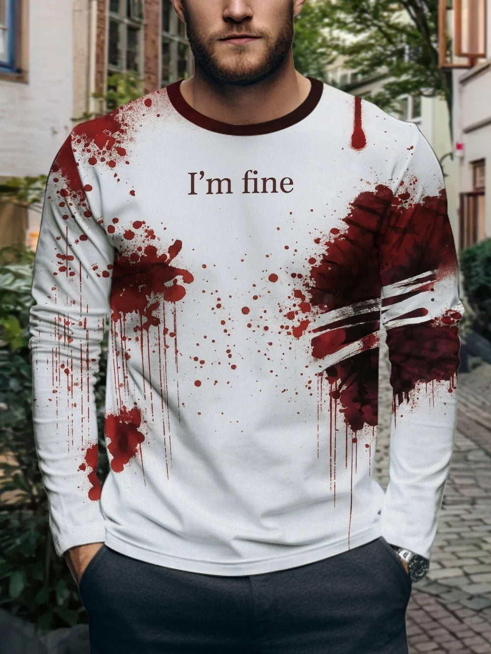 Problem Solved Bloody 3D Printed Men's T-Shirts Fashion for Men Horror Halloween Long Sleeve Tops O-Neck T-Shirt Mens Clothing