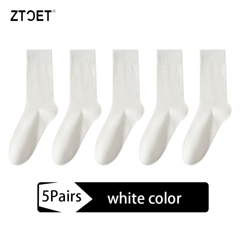 5Pairs High Quality Men's Combed Cotton Socks Boneless suture New Casual Breathable Black White Business Male Long Sock EU39-45