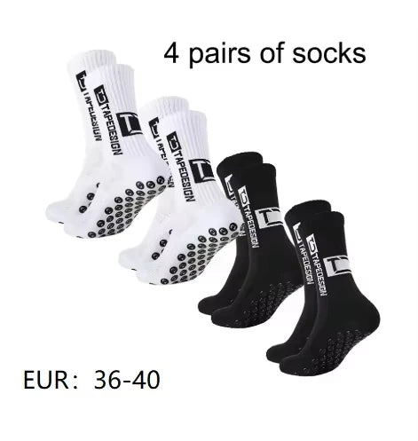 4 Pairs of New TC Mid Tube Glued Football Socks for Sports Training and Competition, Non Slip and Breathable Socks