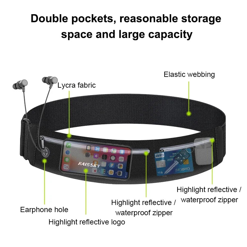 HAISSKY Sport Waistband Running Bags For iPhone 17 16 15 14 13 12 Pro Max 15 Plus Waterproof Zipper Pocket Waistpack Phone Pouch
