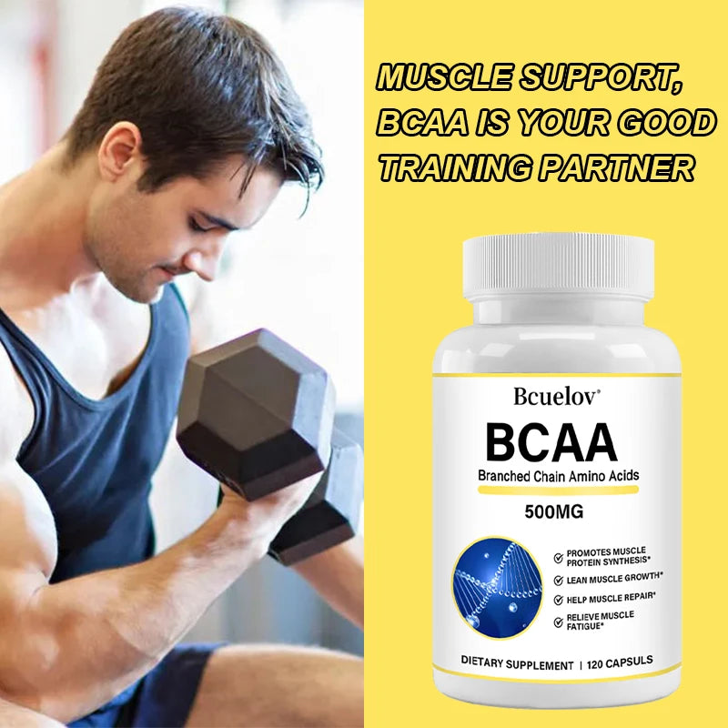 BCAA Supplement – Branched Chain Amino Acids Capsules – Help Muscle Repair and Energy Levels, Increase Muscle Mass, 500mg