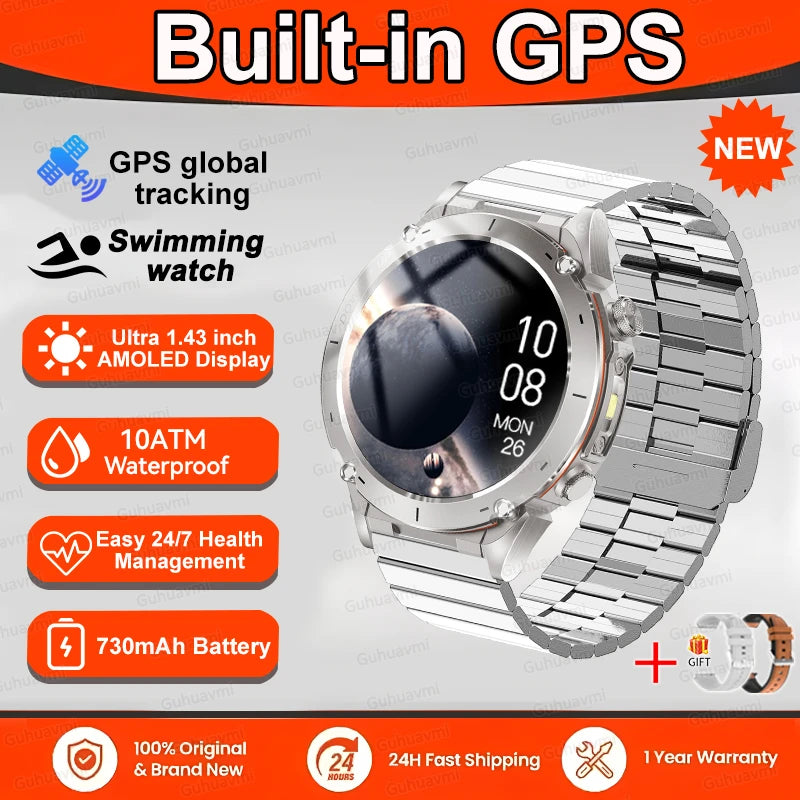 2025 GUHUAVMI Y-101 GPS Sports Smart Watch 10ATM Waterproof Built-in Dual-Band GNSS Compass Altimeter Military Grade Smartwatchs