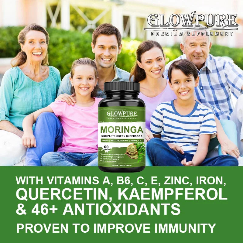 Pure Moringa Capsules - Energy, Skin, Immune & Gut Health Superfood, Rich in Antioxidants, Essential Vitamins & Amino Acids