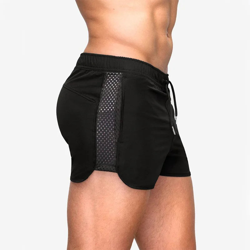 Mens Marathon Athletics Running Shorts Elastic Mesh Breathable Fitness Sportswear Short Pants Quick Drying Gym Workout Shorts