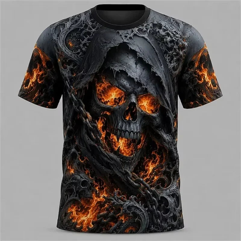 Summer Halloween Atmosphere T-shirt Terror Cosplay T-shirt Round neck loose T-shirt Skull Pattern Printed Short Sleeve Tops