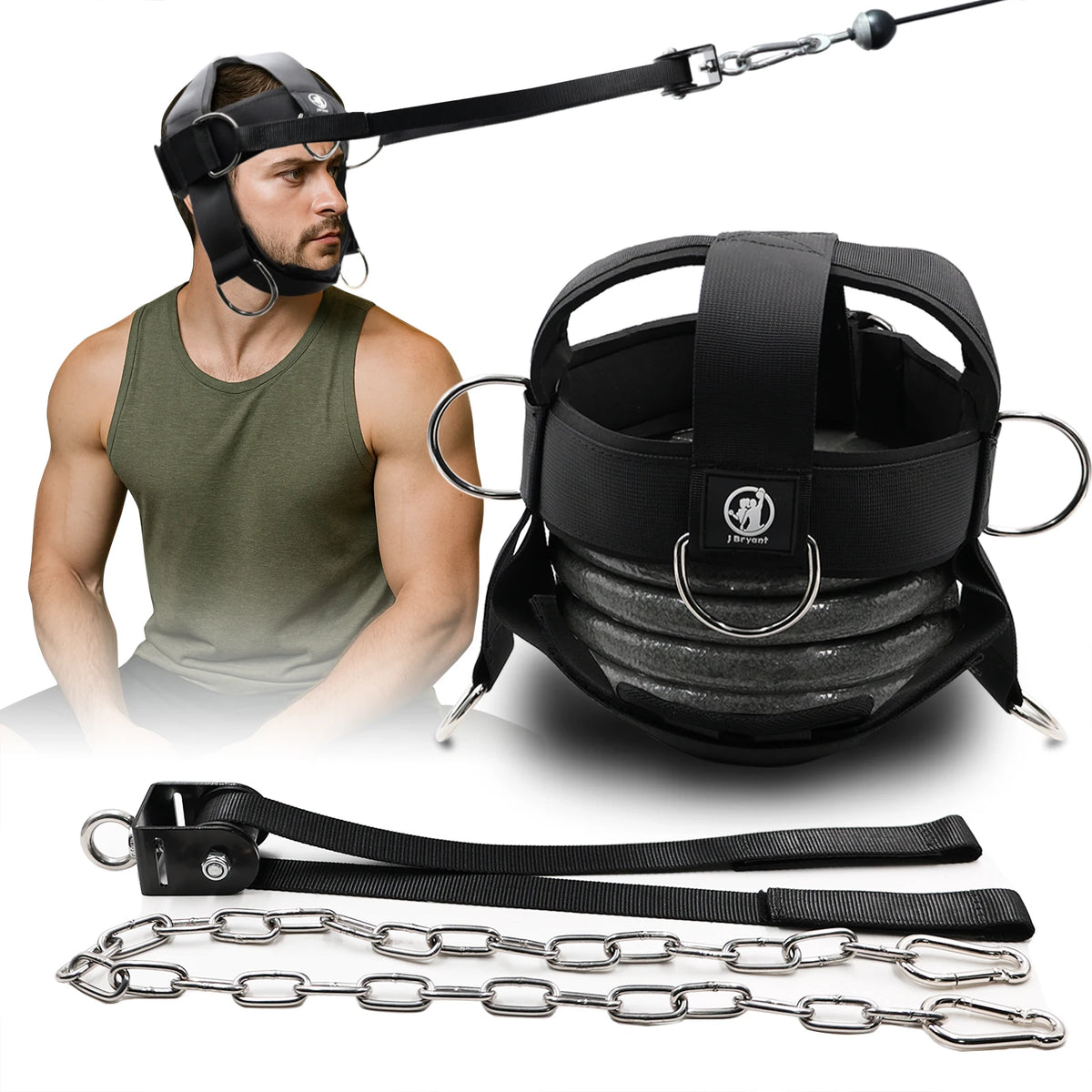 Neck Training Harness with Pulley System – Adjustable Head Strap for Neck Strength Workout with Steel Chain Powerlifting