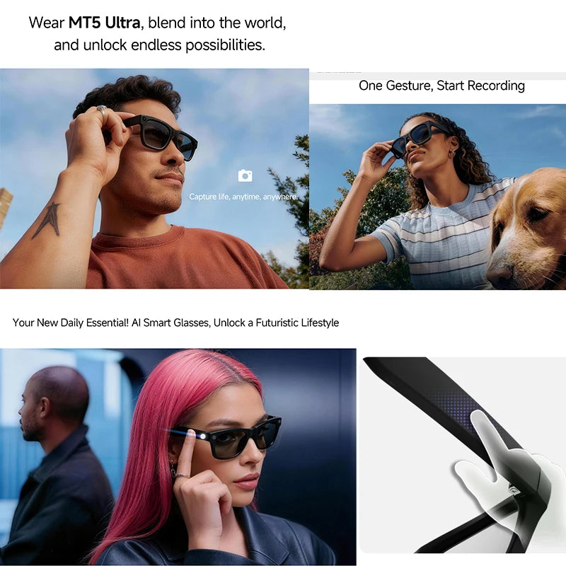 AI Smart Glasses NEW MT5 Ultra Real-time Translation Glasses 800W Pixel Camera Photo Video Recording Smart Wearable Devices IP65