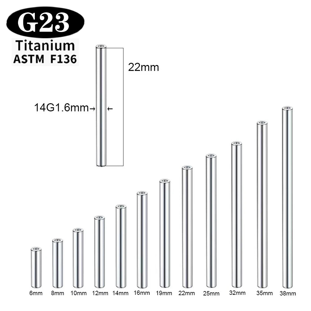 Implant Grade Titanium ASTM F136 Internal Thread Straight Barbells Tongue Ring Earrings Piercing Jewelry Bar 2/5/50pcs/lot