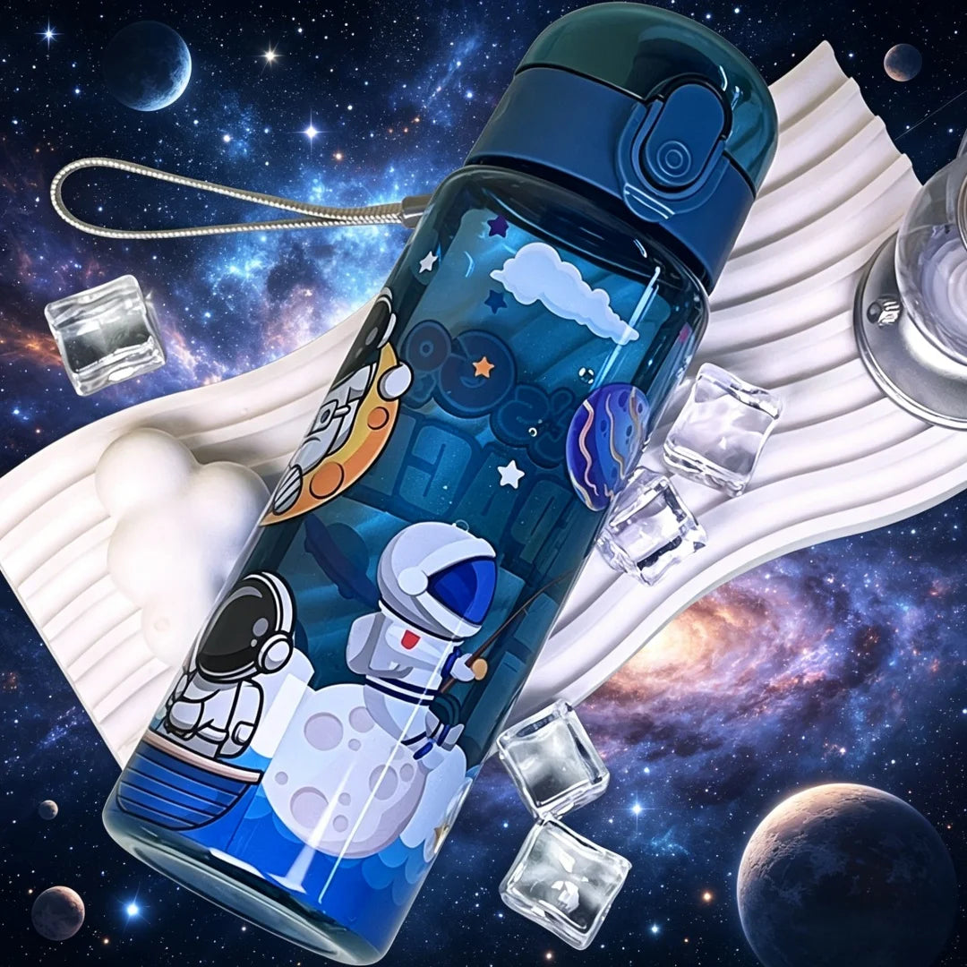 Transparent Cool Astronaut Cartoon Water Bottle, Stylish High Appearance, Lightweight Leakproof Design with Lanyard,Gift,School