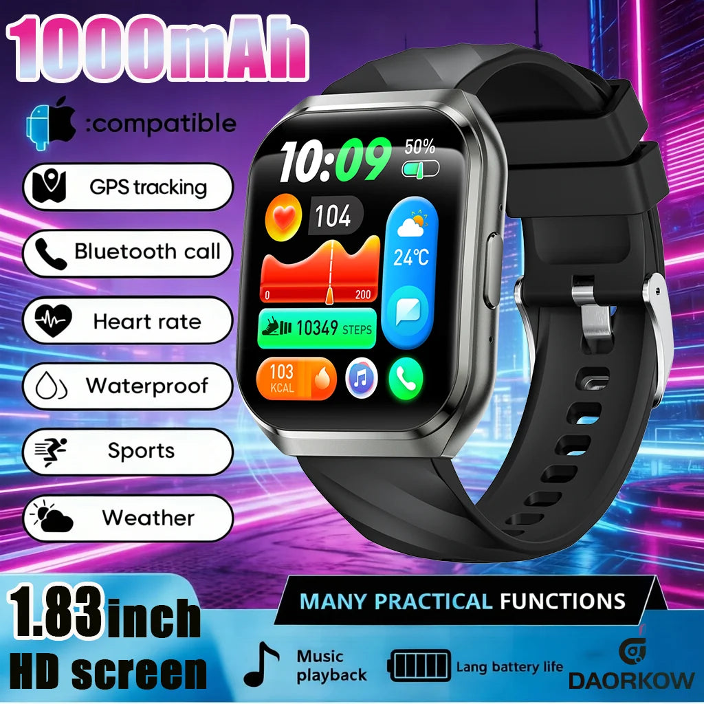 2026 NEW Smart Watch 1000mAh Large Battery Sports Modes Tracker Heart Rate Bluetooth Call 1.83'' HD Screen Waterproof GPS Woman