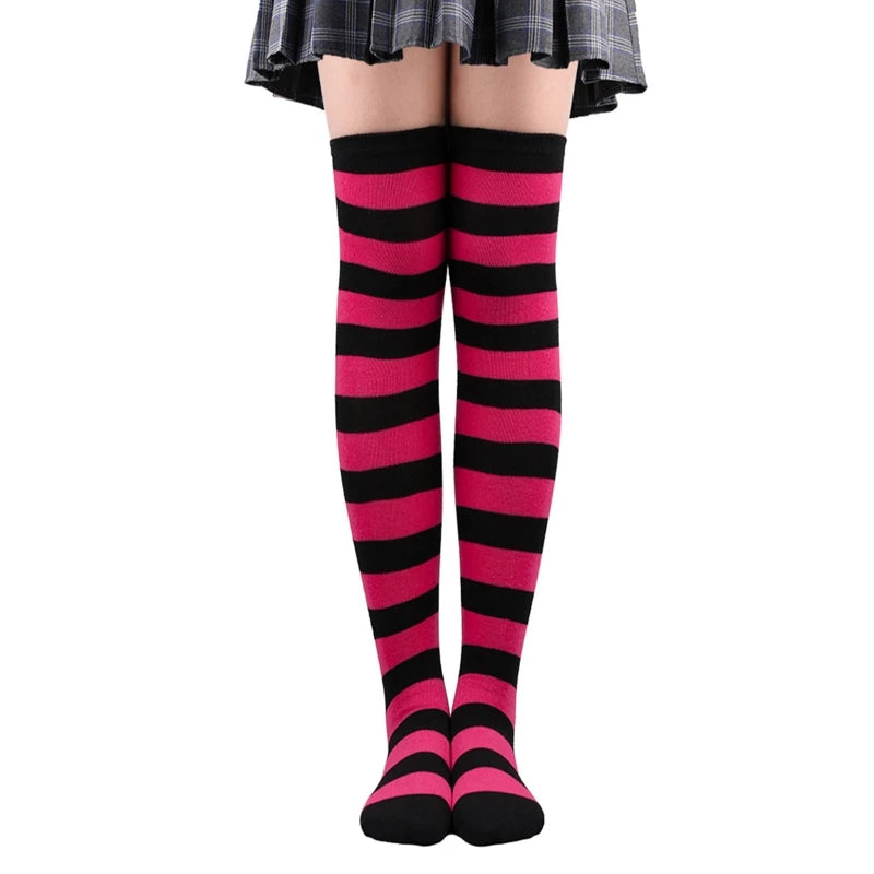 Thigh High Socks Japanese Cosplay Anime Multicolor Striped Printed Over Knee Long Stockings for Women Leg Warmer