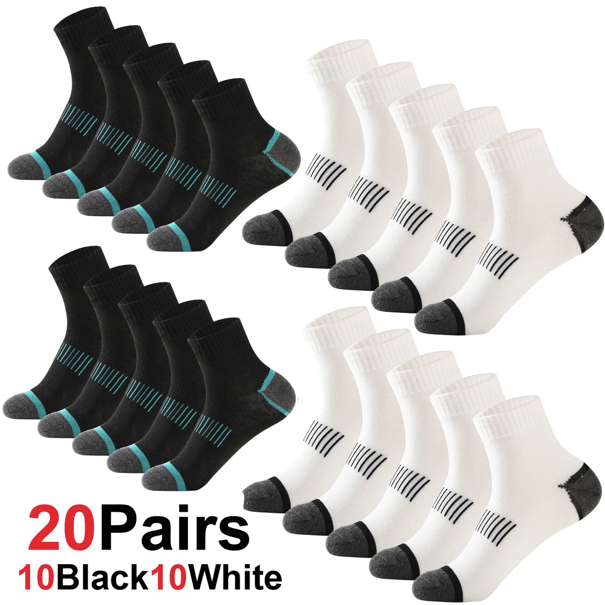 20Pairs High Quality Men's Cotton Socks Set Casual Breathable Sports Winter Black Large Size 38-45
