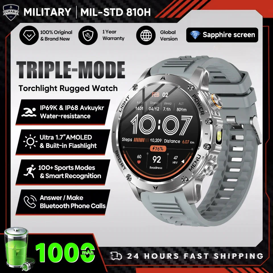 New Outdoor Original Men Sports Smart Watch 1000mAh Big Battery GPS 10ATM Waterproof Bluetooth Call Flashlight Adult Smartwatch
