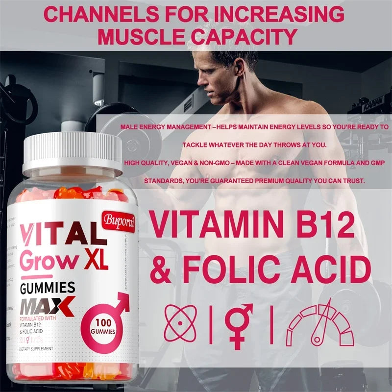 Vital Grow XL Male Gummies - Supports Longer Male Performance, Promotes Muscle Growth, Increases Energy, and Improves Blood Flow