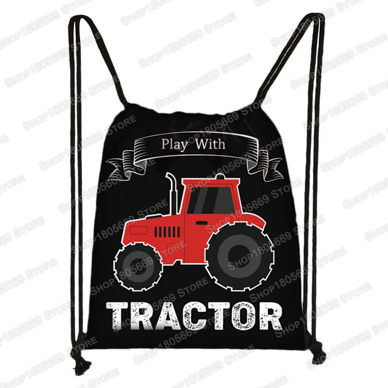 Play with Farm Tractor Print Backpack Teenager Boys Girls Rucksack Women Drawstring Bags for Travel Kids Book Bag Shoes Holder