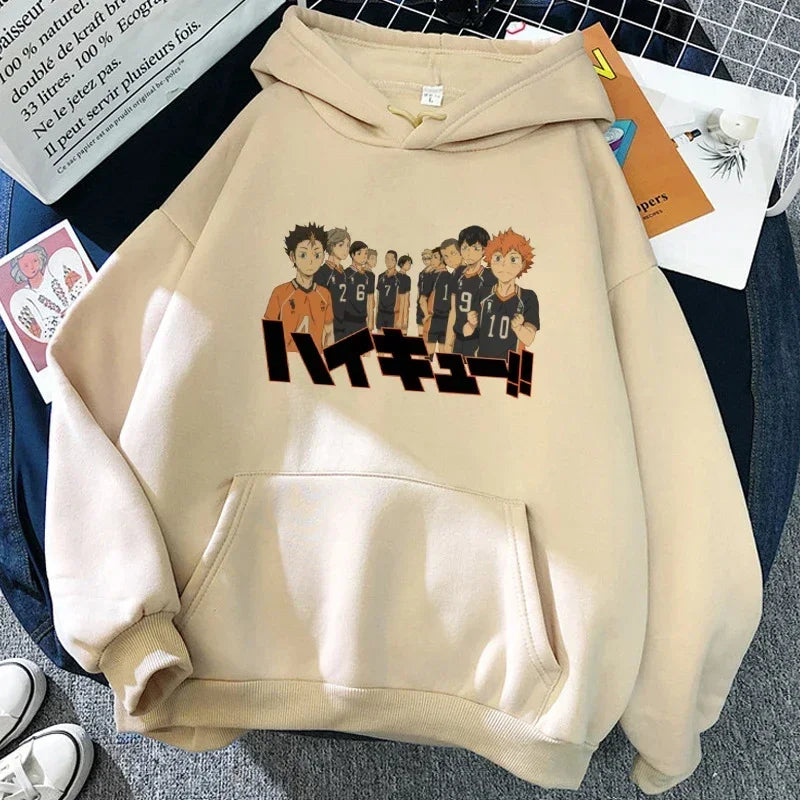 90s Japanese Anime Haikyuu Hoodies Women Funny Karasuno Fly High Graphic Streetwear Fashion Male Sweatshirts Unisex Harajuku