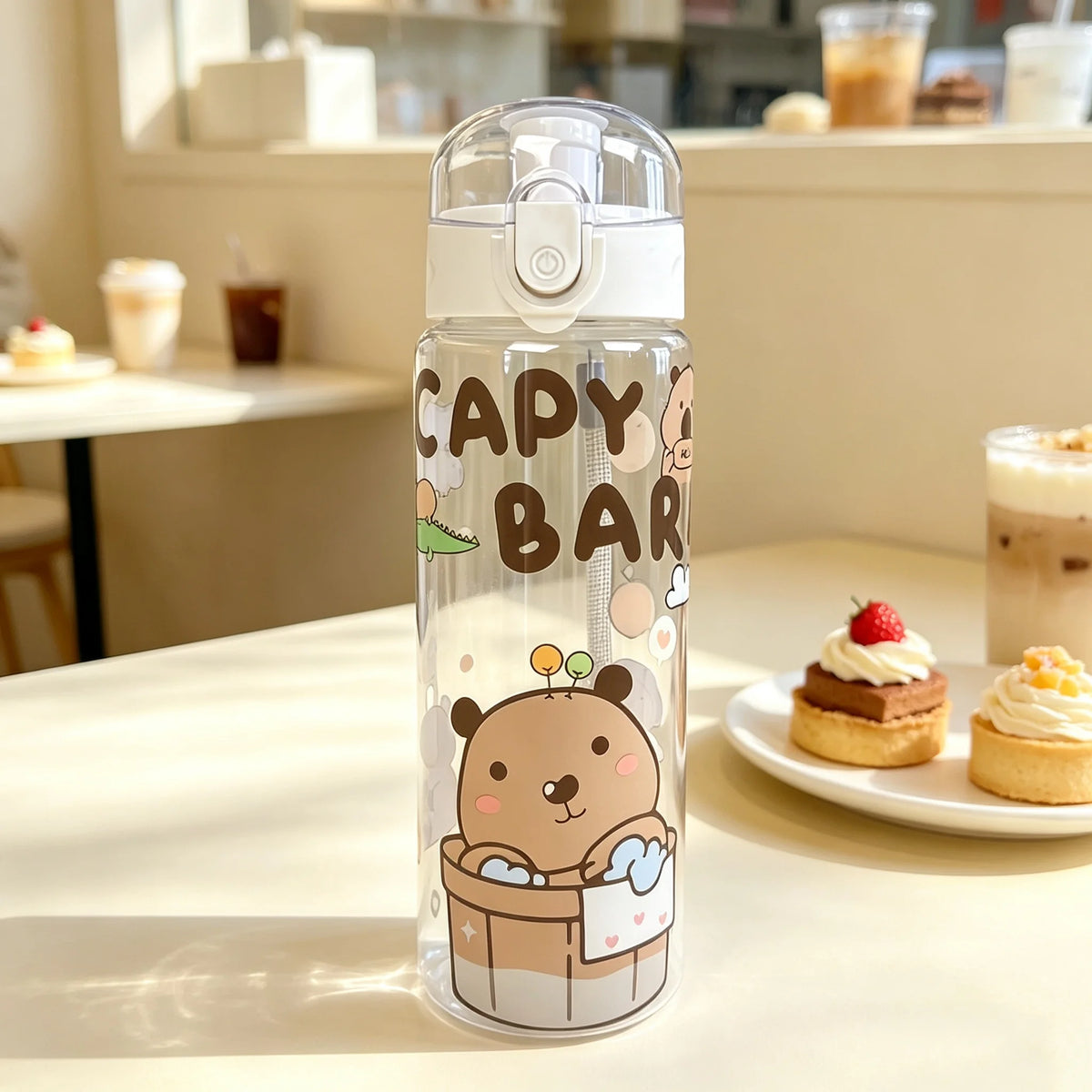 Transparent Cool Astronaut Cartoon Water Bottle, Stylish High Appearance, Lightweight Leakproof Design with Lanyard,Gift,School