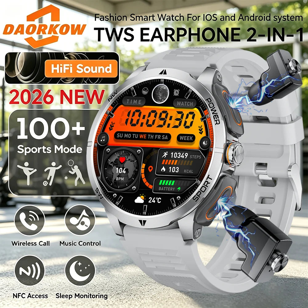 TWS 2-in-1 Smart Watch with Headphones Sports Play Music Bluetooth Headset Call Men Health Monitor NFC Women Smartwatch Earbuds