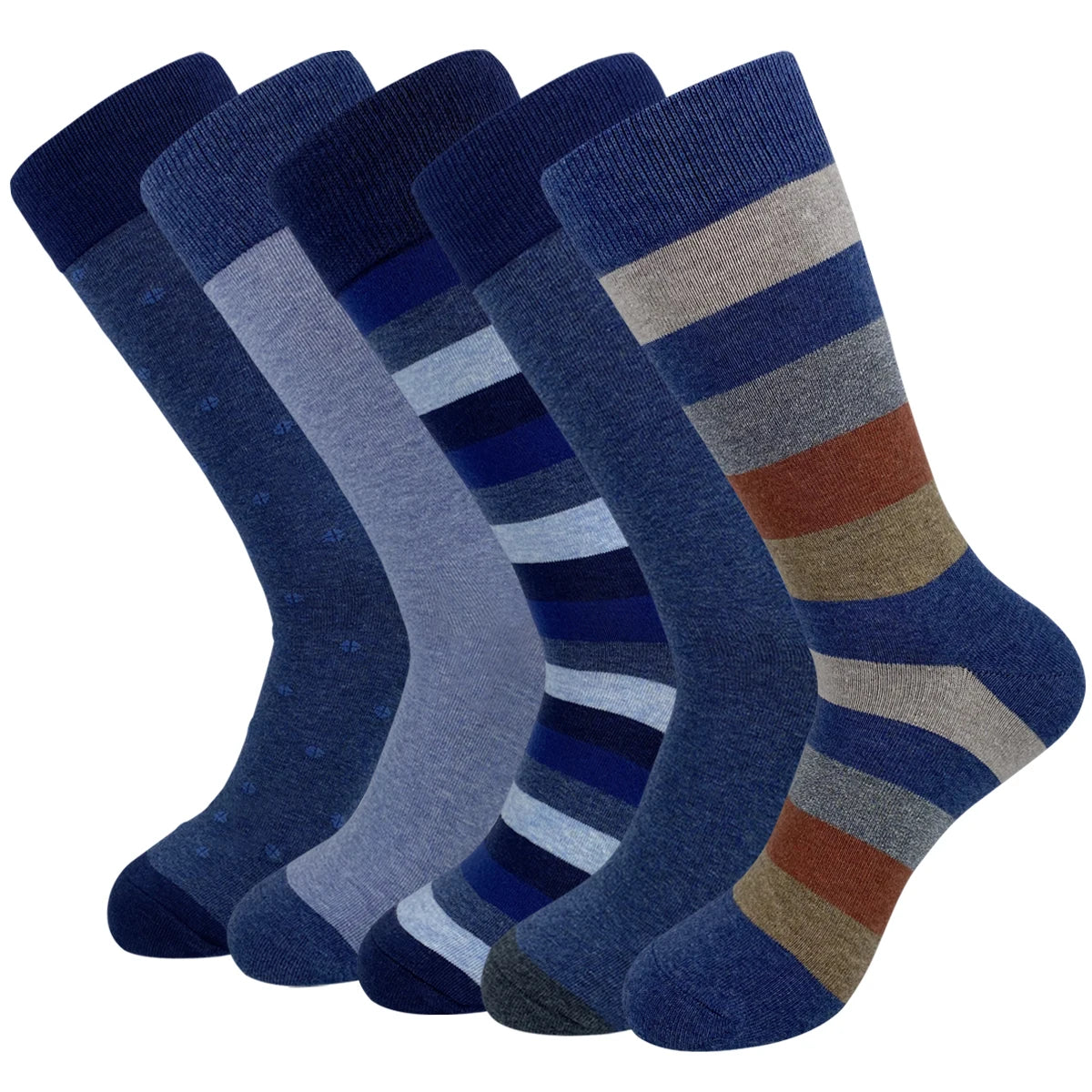 5 Pairs Mens Dress Socks Plus Large Size,High Quality Combed Cotton Crew Socks,Black Cool Argyle Breathable Casual Socks for Men