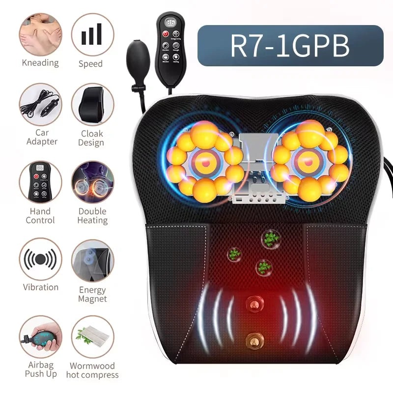 Jinkairui Electric Shiatsu Massage Pillow Neck Airbag Traction Body Massager Car with Heating and Vibration Function