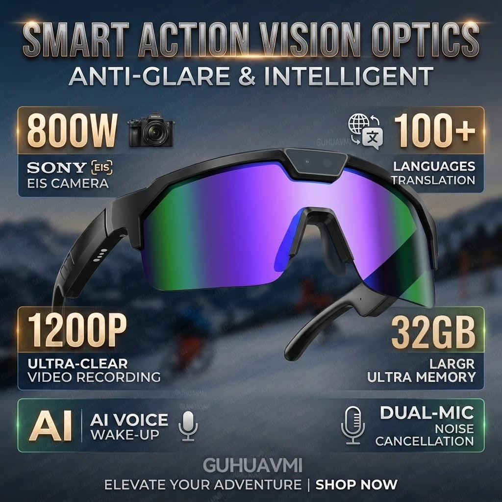 2026 New AI Smart Sports Glasses with 30MP Camera 4K Anti-shake Bicycle Riding Shooting Artifact Dual Mic 32GB Windproof Goggles