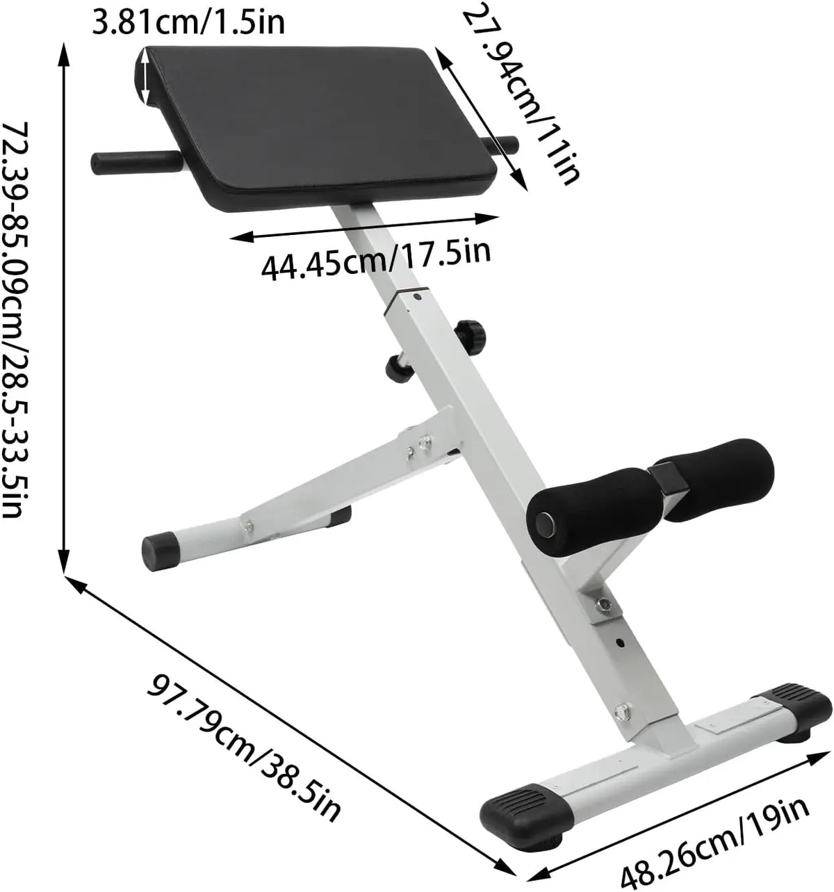 Ab Bench, Roman Chair, Hyperextension Bench, Adjustable 5 Position, 330Lbs Capacity, Steel Frame, Foldable Design, PU Foam Pads, for Back Hip Core Strength Training Home Gym