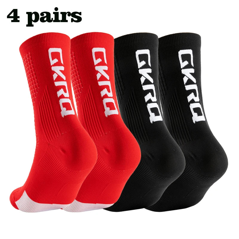 GKRQ 4pairs 2023 New Cycling Socks Bike Nurse Compression Road Bike Running Mtb Knee-high White Sports Funny Brand Black
