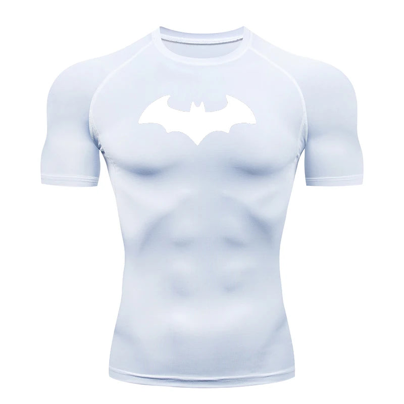 Bat Printed Men's Tight T-Shirt Running Compression T Shirt Gym Fitness Jogging Short Sleeve Male Casual Tops