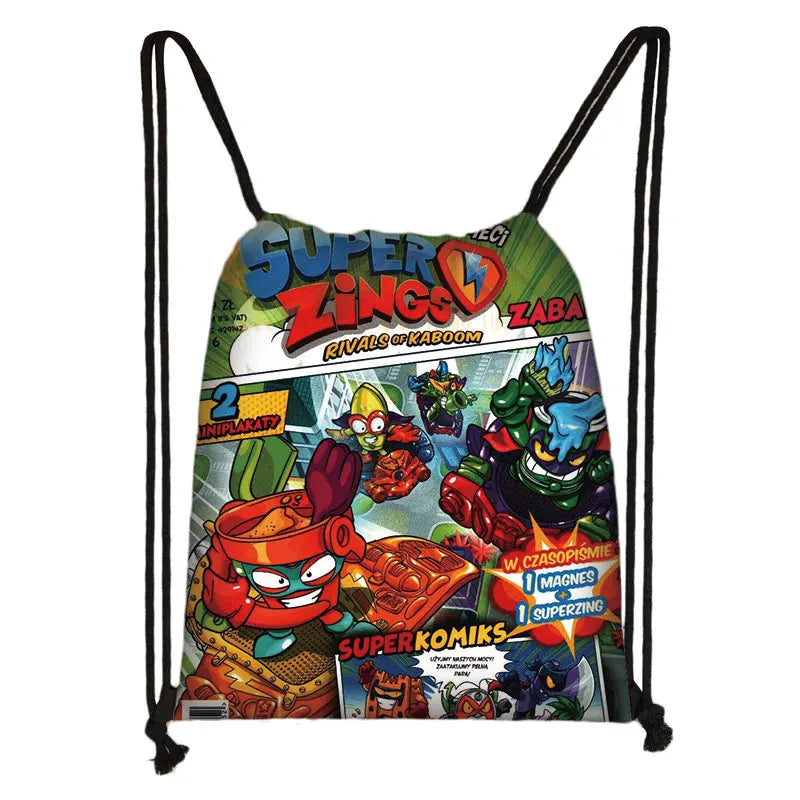 Cartoon Super Zings Drawstring Bag Boys Girls Casual Backpack Youth Lightweight Super Zings Printing Bags Storage Bag Gift