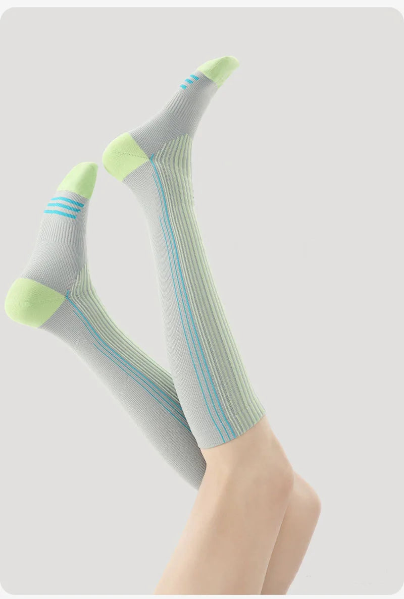 Women's Summer Autumn Thin Mid-Calf Compression Socks Anti-Slip Breathable Seamless for Yoga Running Fitness Hiking for Lady