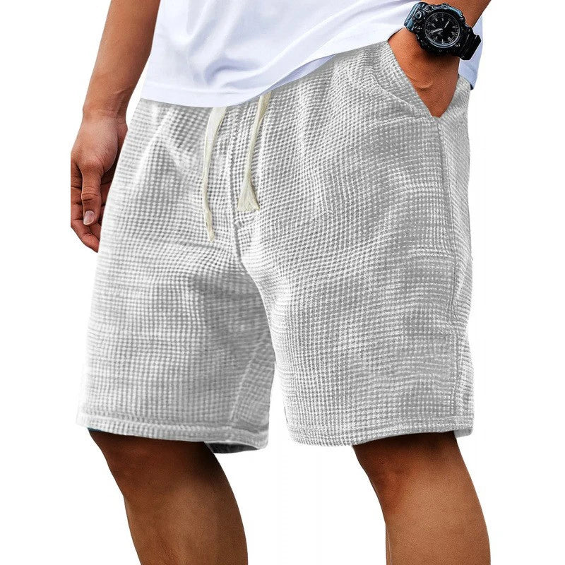Men Waffle Plaid Casual Shorts Elastic Drawstring Loose Fit Summer Beach Walking Jogging Short PantsS-4XL