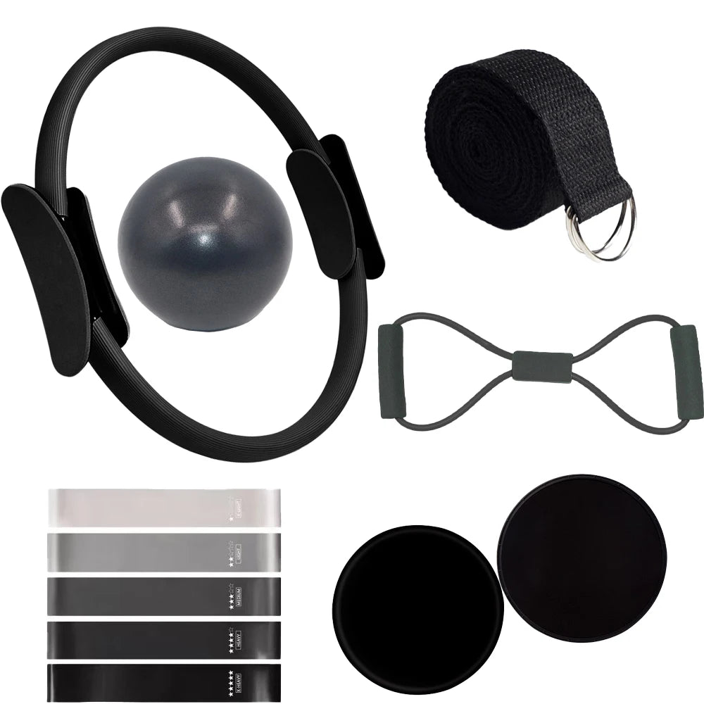 11Pcs Equipment Set Pilates Workout Accessories Circle Mini Exercise Ball Yoga Strap Silicone Tension Band Sliding Plate