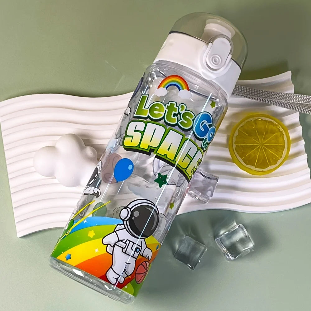 Transparent Cool Astronaut Cartoon Water Bottle, Stylish High Appearance, Lightweight Leakproof Design with Lanyard,Gift,School