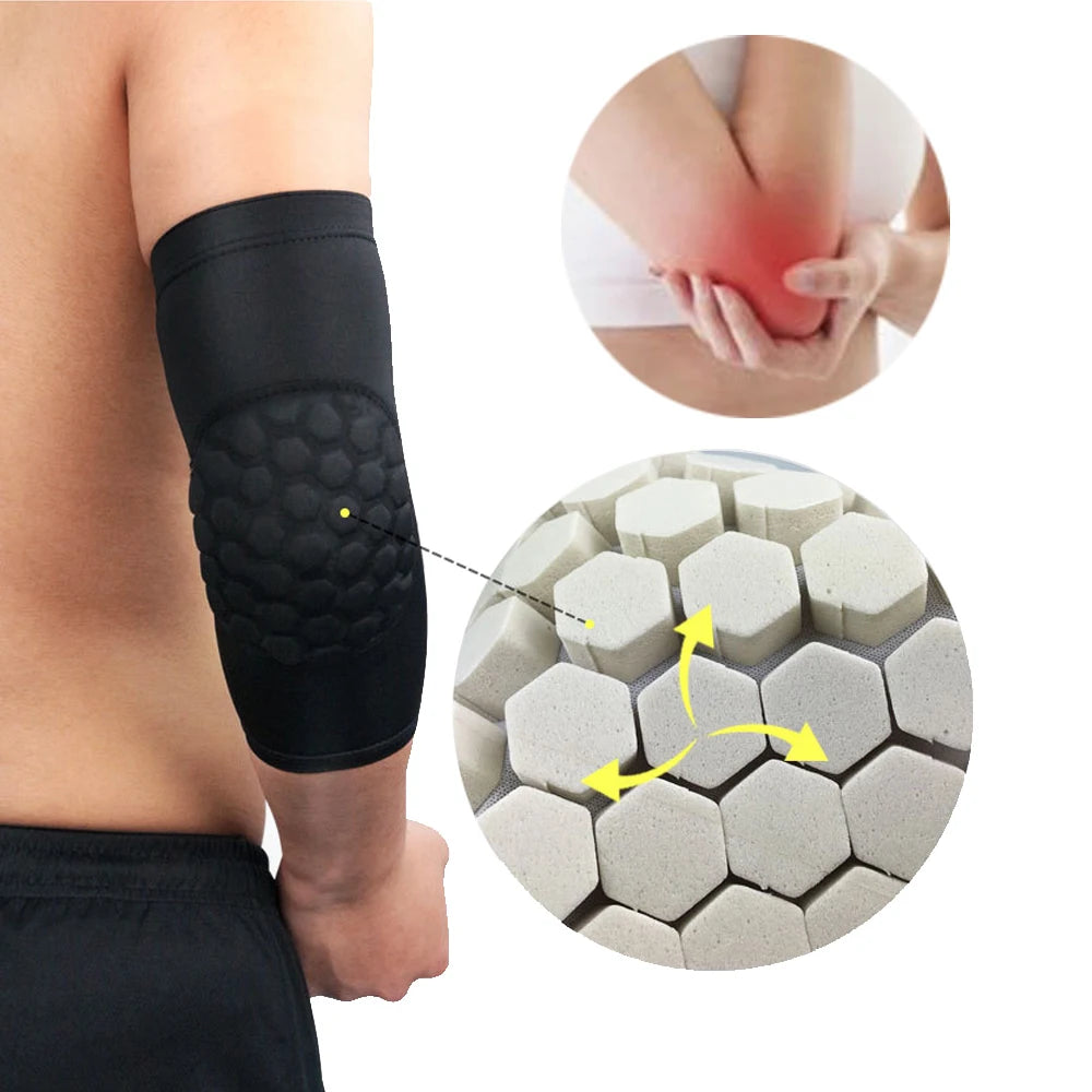 1Pcs Sports Elbow Compression Sleeve Arm Forearm Support Brace Crashproof Honeycomb Pad Cycling Running Basketball Arm Guard