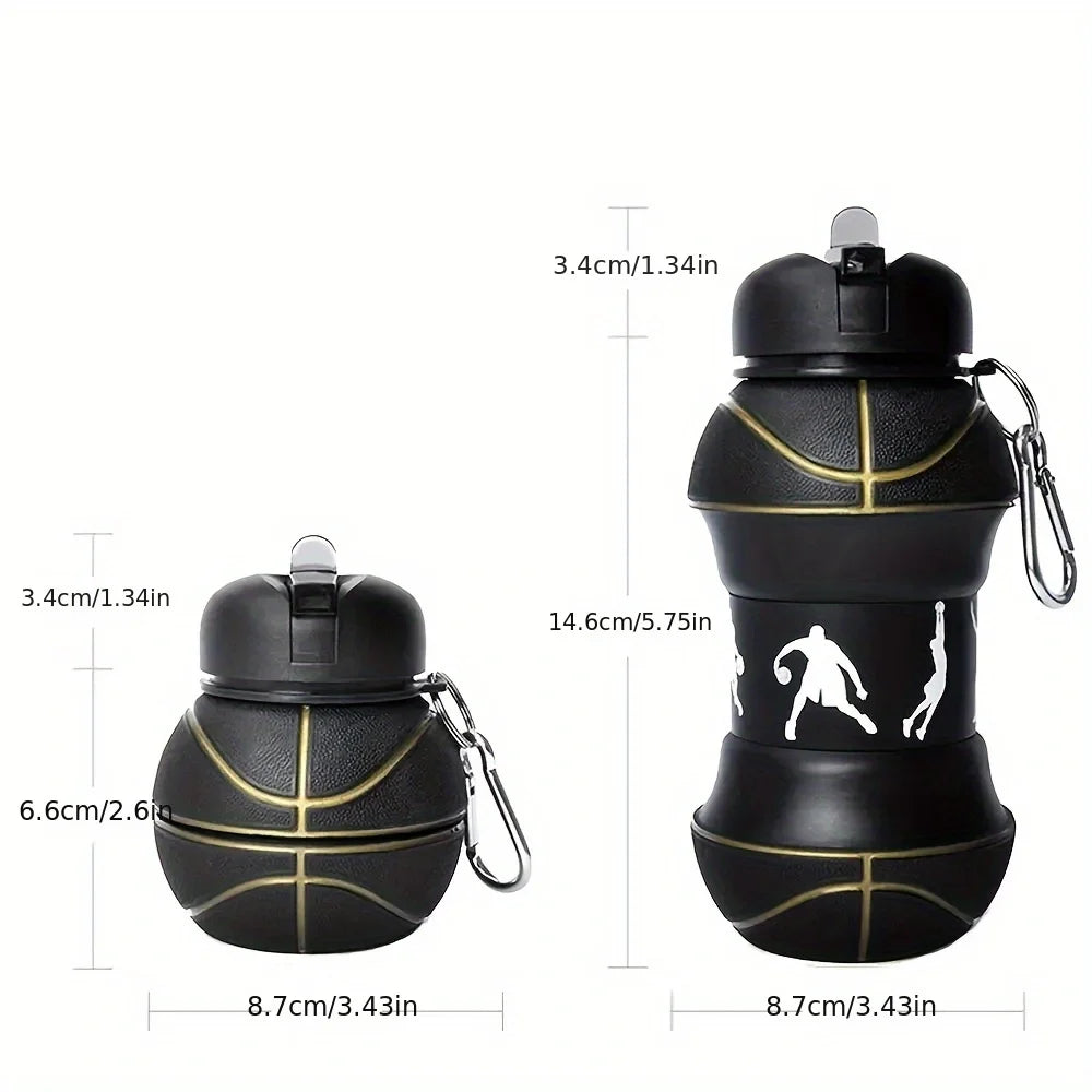 Kids Fold Outdoor Sports Water Cups Basketball/Football Bottle,Student Leakproof Portable Kids Water Bottle,Can Hang Backpack