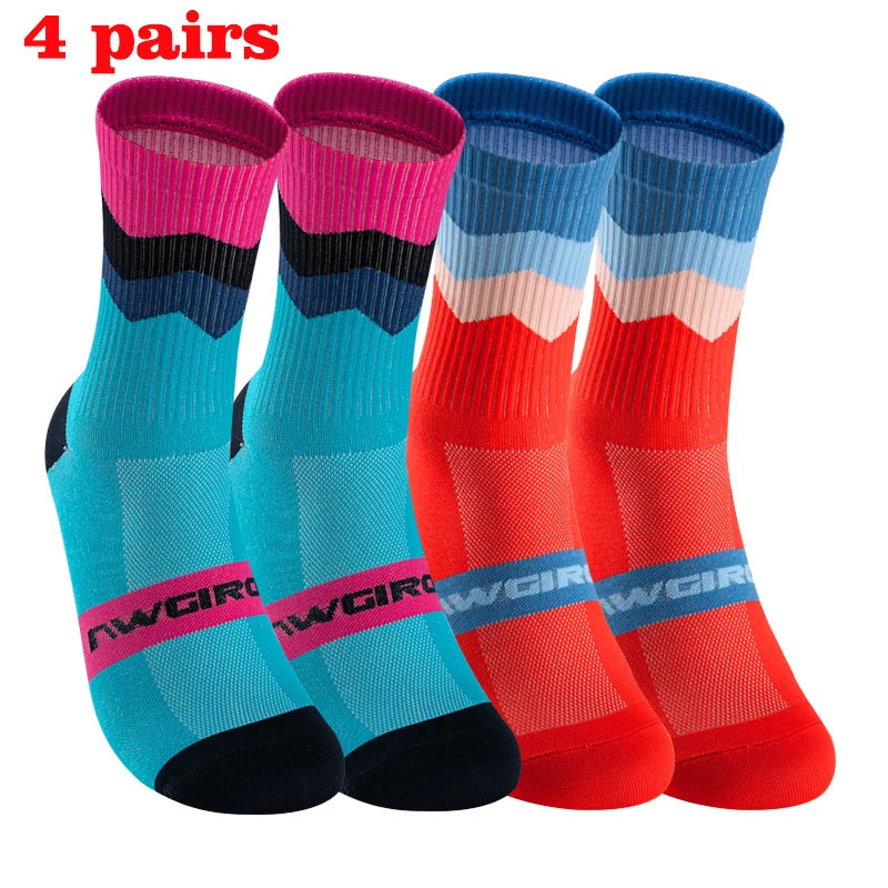 GKRQ 4 Pairs Bike Socks Men Nurse Compression Cycling For Women Mtb Guard Socks Stockings Sport Grip Barre Socks