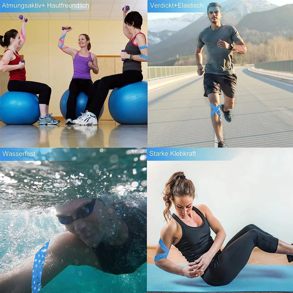 4 Rolls Perforated Kinesiology Tape for Sensitive Skin, More Breathable, Elastic Athletic Tape for Pain Relief & Muscle Support