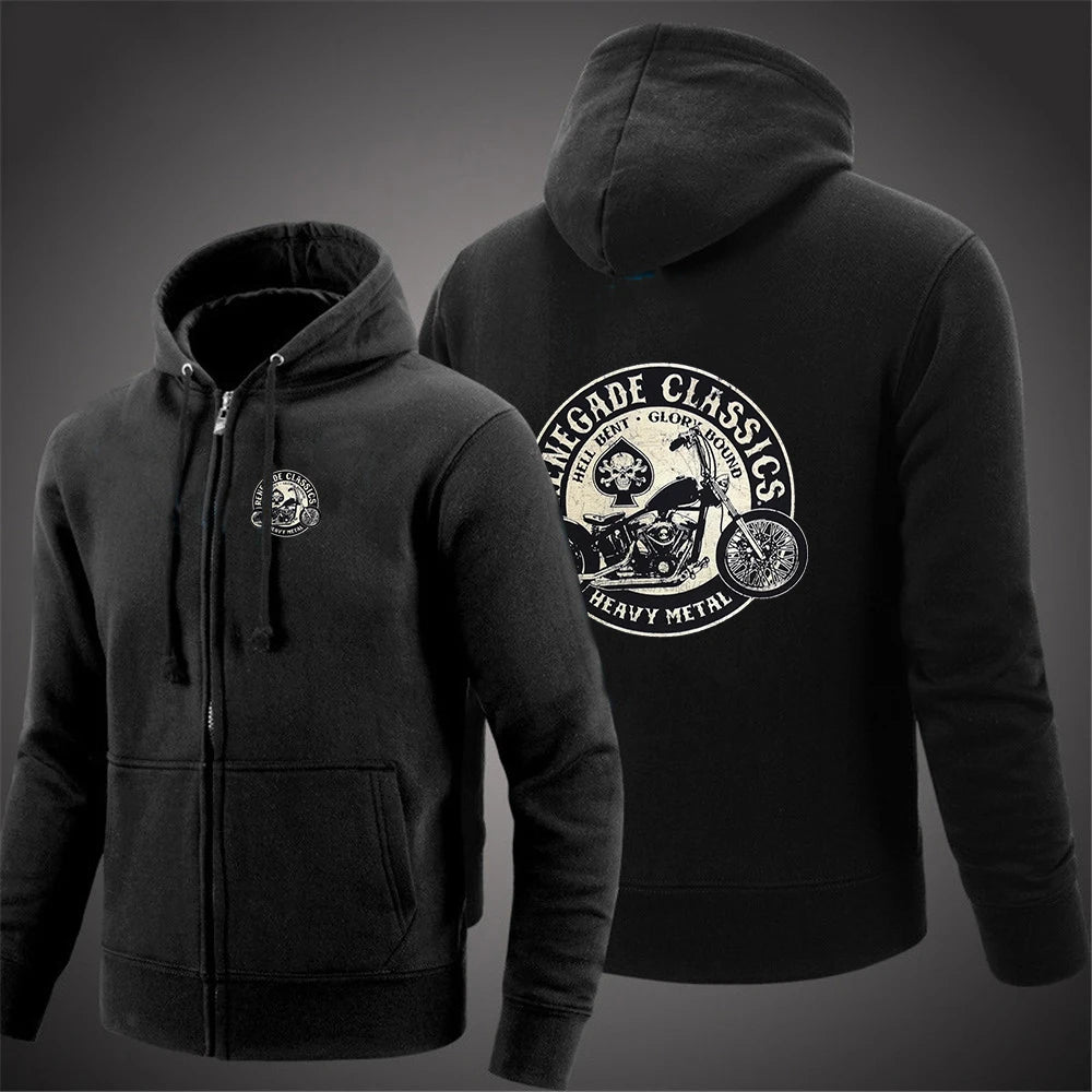 Vintage Glory Bounds Motorcycle 2024 New Spring Autumn Men's Solid Color Zipper Pullover Long-sleeved Comfortable Versatile Caot