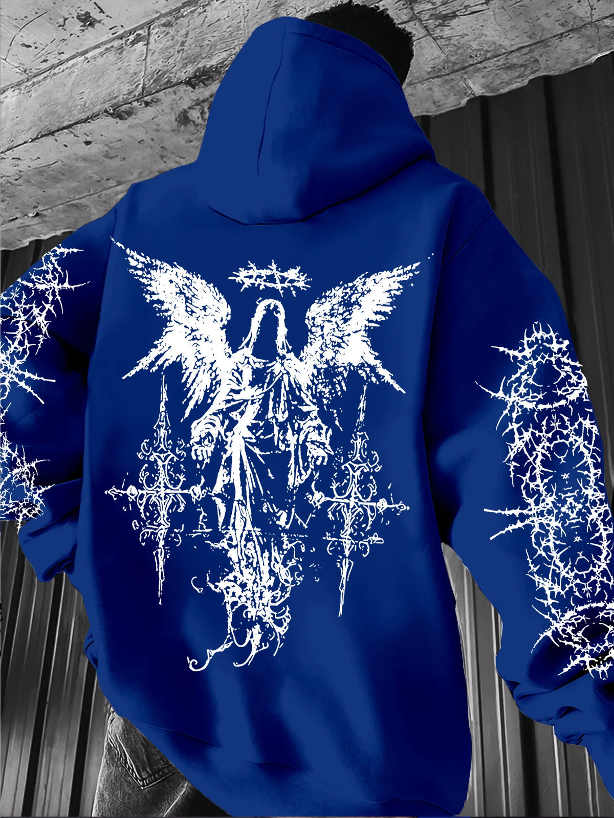 Men's Angel Element Graffiti Thorn Print Streetwear Hip Hoodie Punk Style Hoodie Regular Fit Outdoor Casual Long Sleeve Pullover