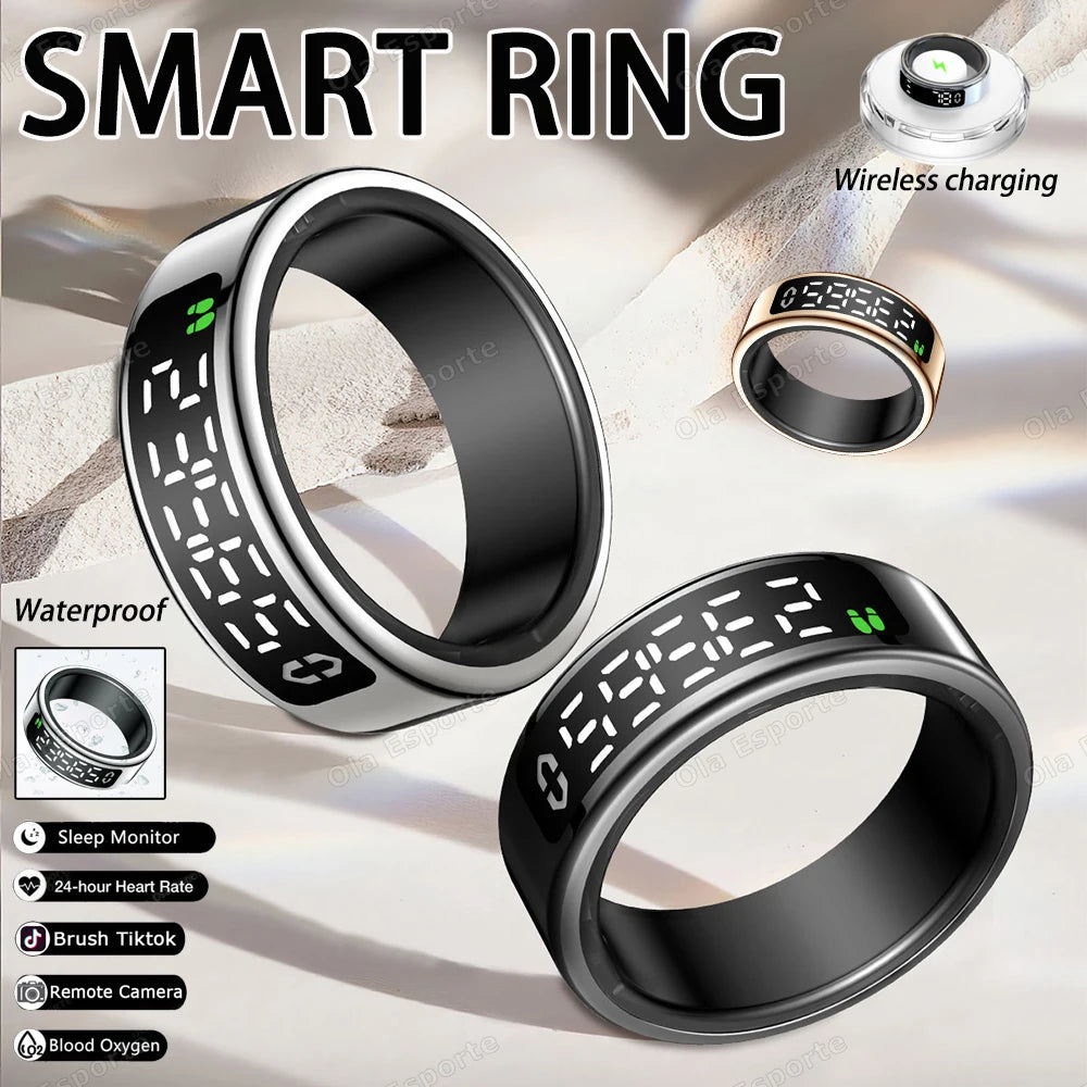 2026New Smart Ring with Display Screen and Touch, Wireless Charging,Health Manager 5ATM Waterproof rings Men Women Smartring R12