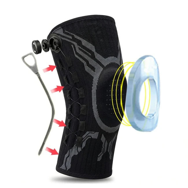 Right Leg Knob-Adjustable Sports Knee Brace with Spring Support Silicone Shock Absorption And Compression Knit for Knee Support