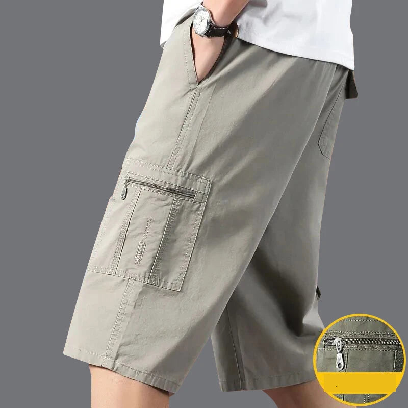 Men's Knee Length Casual Shorts Zipper Pocket Fashion Loose Straight Cotton Comfortable Beach Running Short Pants